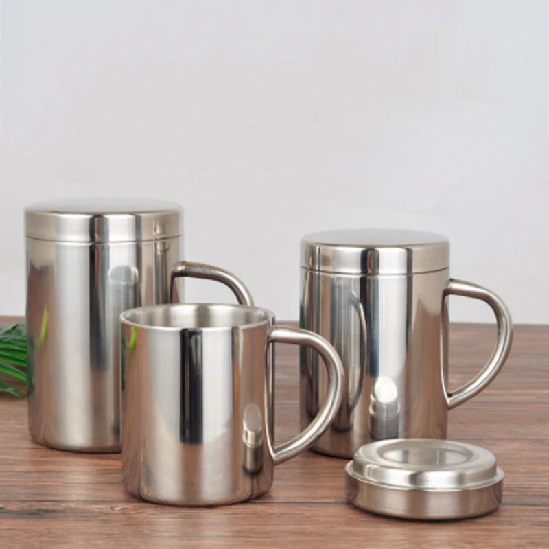 

Double Wall Stainless Steel Coffee Mug with Lid Portable Cup Travel Tumbler Jug Milk Tea Cups Office Water Mugs Coffee Cup Set