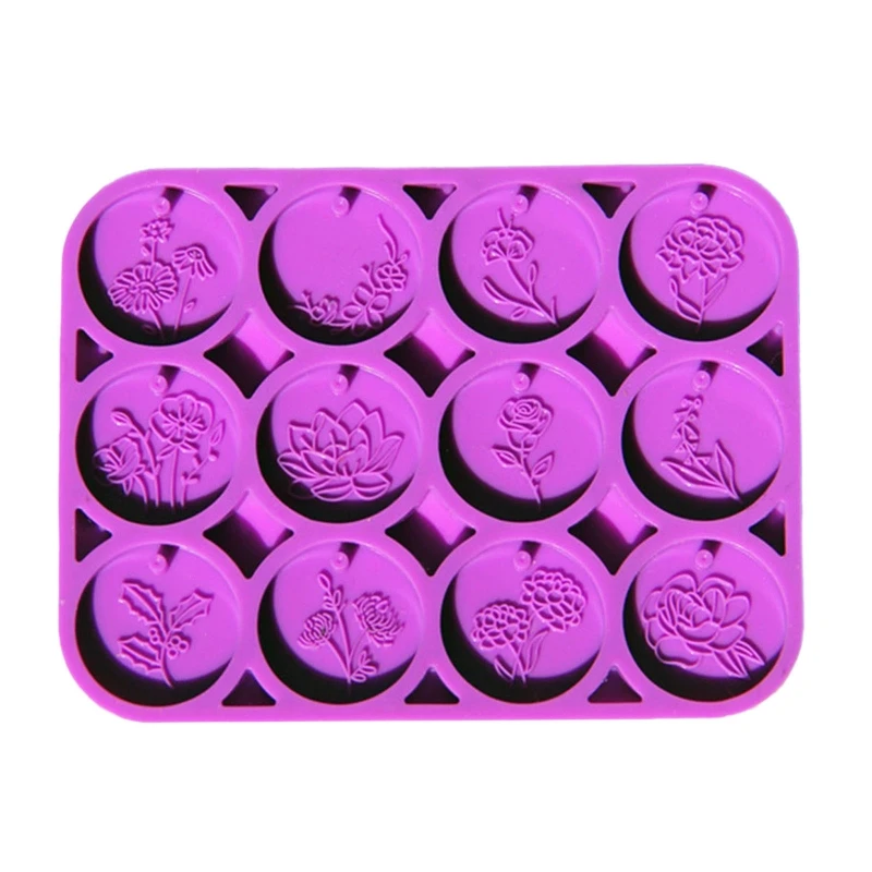 

D0LC Floral Round Disc Epoxy Resin Mold 12 Month Flower Jewelry Silicone Casting Mold