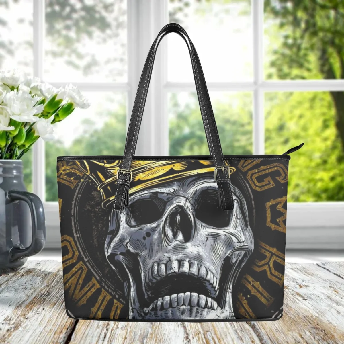 

Crown Skull Printing PU Leather Tote Bag High Quality Travel Female Top Handle Coin Purse Outdoor Commuting Trendy Shoulder Bag