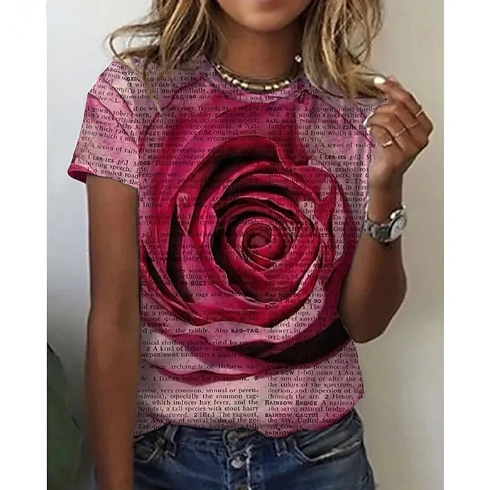 

2022 Summer New Kawaii Harajuku Women's T-Shirts 3D Women's Casual Tops Floral Print Slim Fit T-Shirts