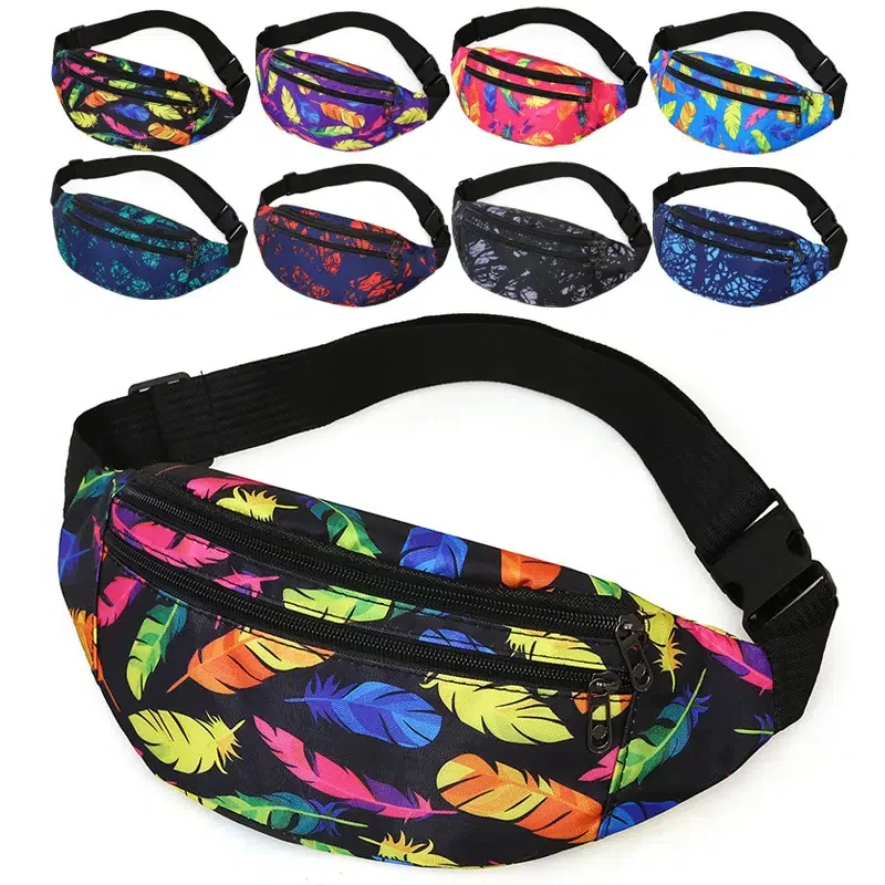 

Feather Print Waist Bag Nylon Wearable Crossbody Bag Outdoor Cycling Phone Bag For Men And Women