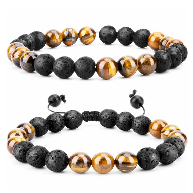 

Natural volcanic stone lava beads adjustable men's bracelet 2pcs energy prevention insomnia yoga health trend women's bracelet