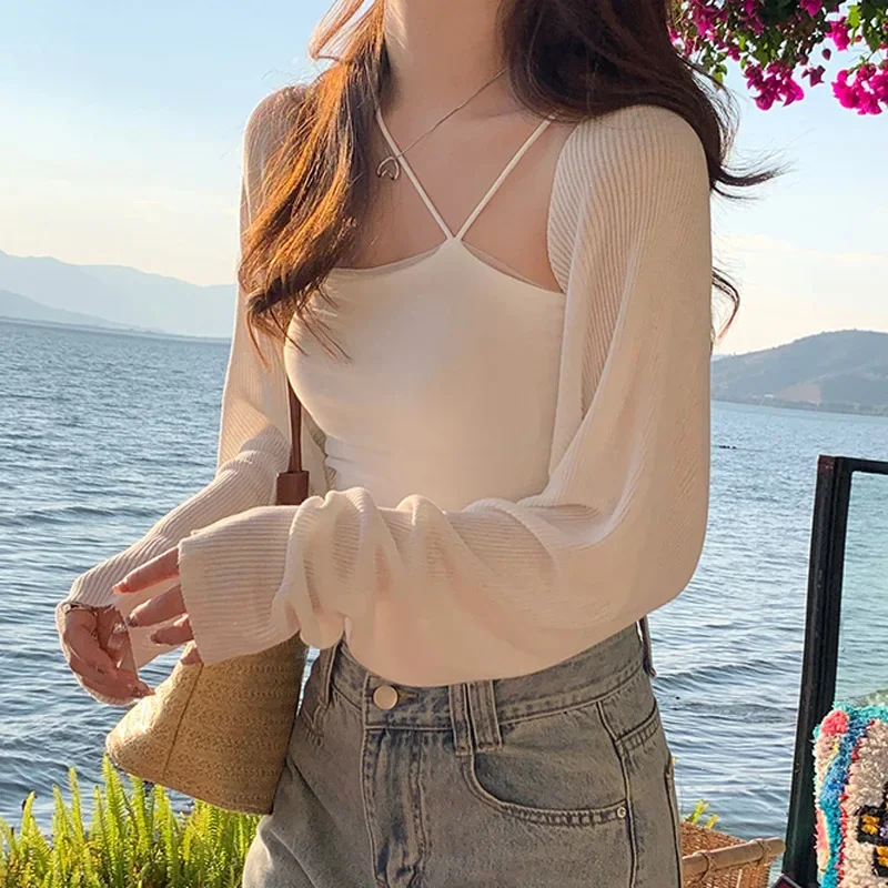 Крекер цвета хаки ледяной шелк солнцезащитный кардиган женское тонкое летнее