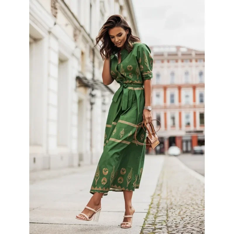 Женское летнее свободное платье с поясом
