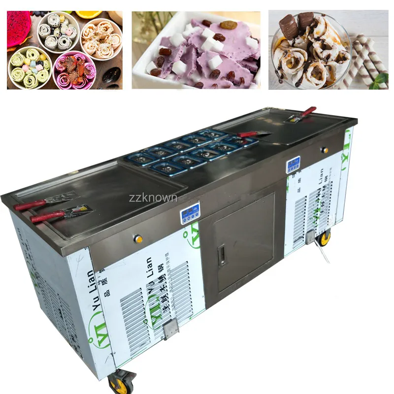 

Double Square Pan Thailand Instant Rolls Fried Ice Cream Making Machine Fry Ice Making Machines Hot Sale with CE Certified Food