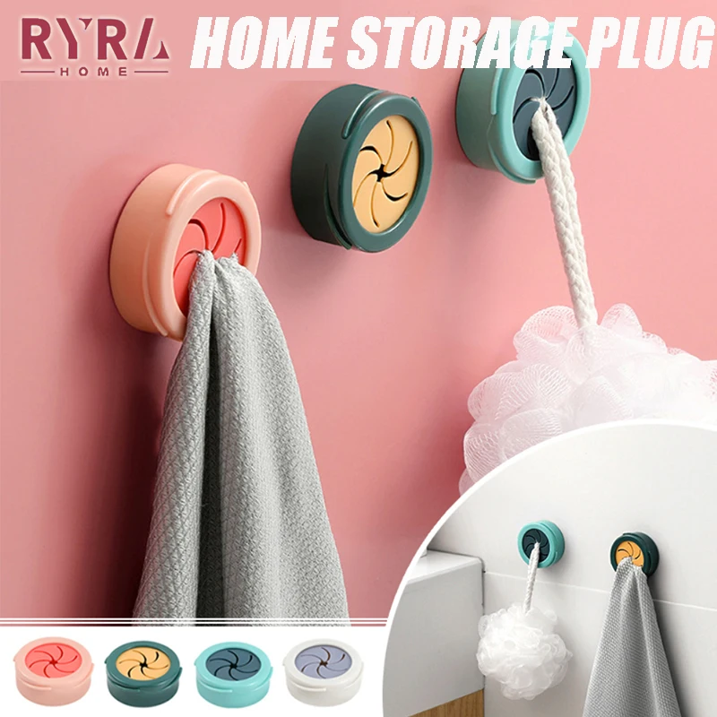 

Punch Free Self Adhesive Towel Circular Plug Hook Household Bathroom Kitchen Wall Mounted Towel Dishcloth Storage Supplies