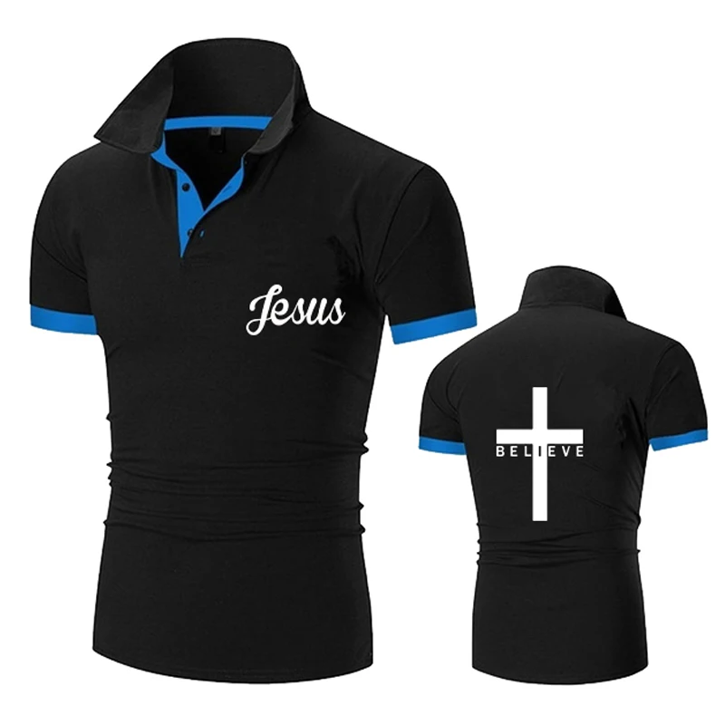 

Summer I Believe Printed Series Polo Shirts Men's Casual Stand Collar Top Shirts Man Wild Outdoor Sports Short Sleeves (6colors)