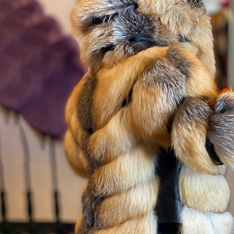 Winter New Natural Fox Fur Jacket Woemn High Street Outertwear Lady Thicken Genuine Cozy Fox Fur Patchwork Sheepskin Coat Female