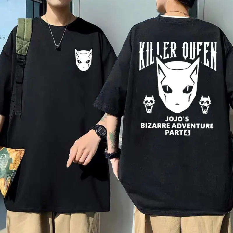 

Anime JoJo's Bizarre Adventure Killer Queen Double Sided Print Tshirt Men Women Fashion Cotton T Shirt Man Manga Black T-Shirts