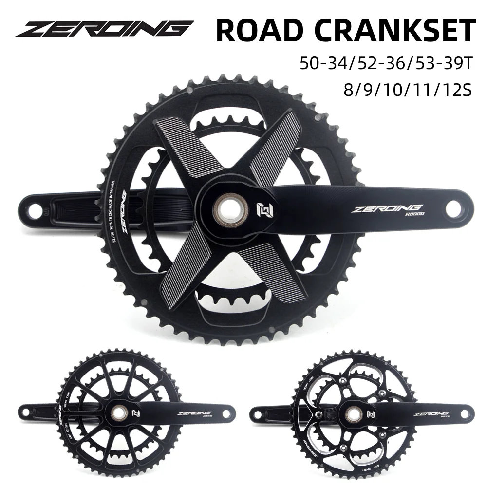 

ZEROING Road Bike Crankset 170mm Aluminum Alloy CNC Bicycle Crank 110BCD Double Disc 50-34T/52-36T/53-39T Chainring for R8000