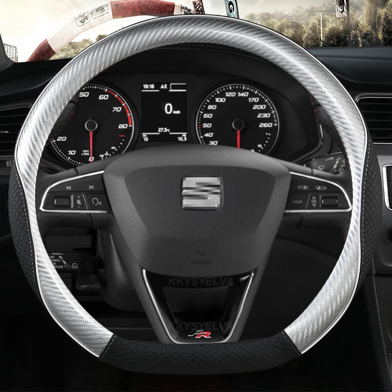 

Кожа из углеродного волокна Чехлы рулевого колеса автомобиля 38 см для SEAT Ibiza Exeo Ateca Altea Turedo Tarraco Toledo Arona Leon аксессуары