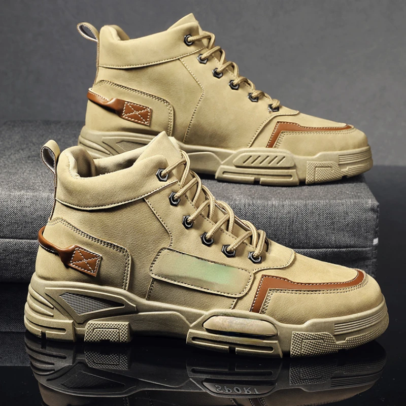 

Men Shoes Autumn Retro Outdoor High-Top Martin Boots Solid Color Plus Size Sneakers Casual Desert Ankle Boots Zapatillas Hombre