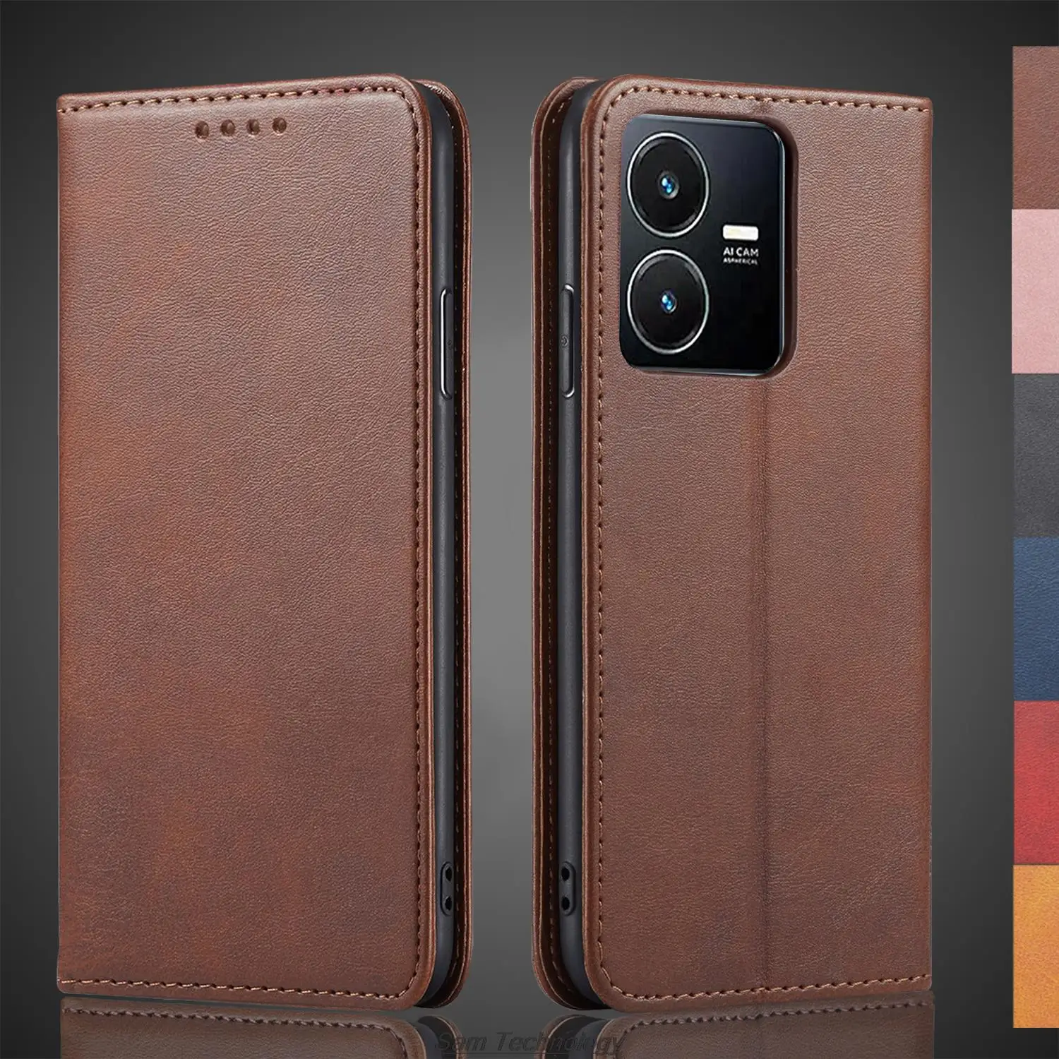 

Магнитный кожаный чехол-книжка для Vivo Y22 / Vivo Y22s