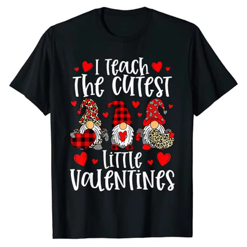 

I Teach The Cutest Little Valentines Women Gnome Teachers T-Shirt Gifts Aesthetic Clothes Sayings Quote Graphic Tee Casual Tops