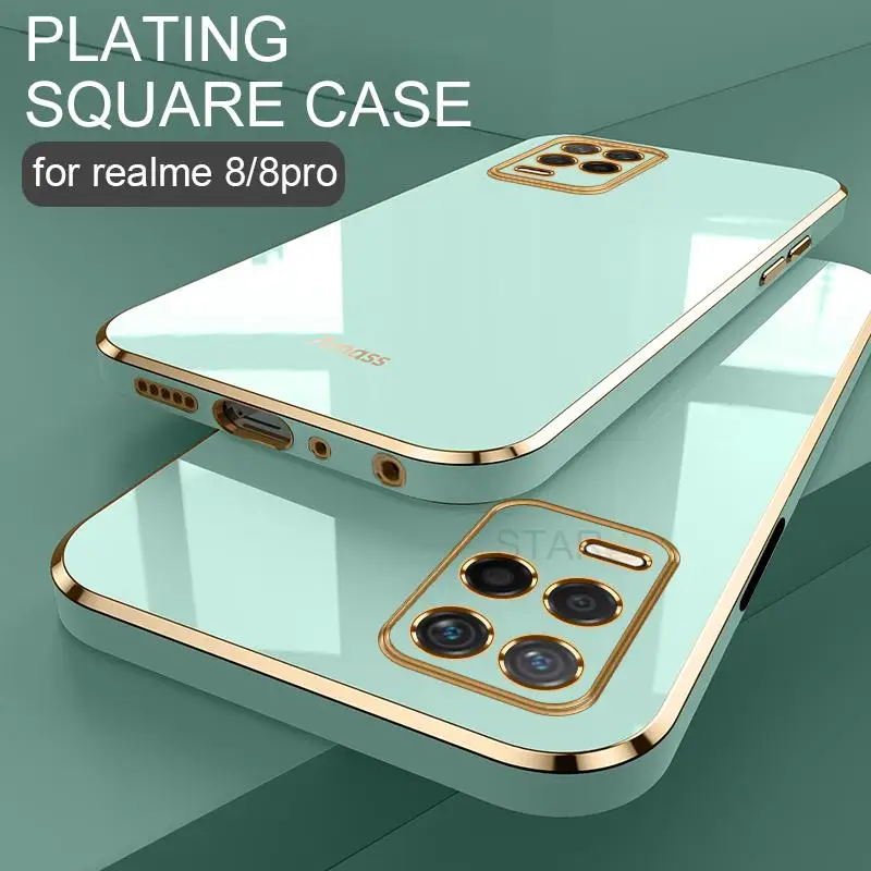 

Luxury Plating Square Gold Frame Phone Case On For Oppo Realme 8 Pro 4g Realme8 8pro Soft Silicone Tpu Back Cover
