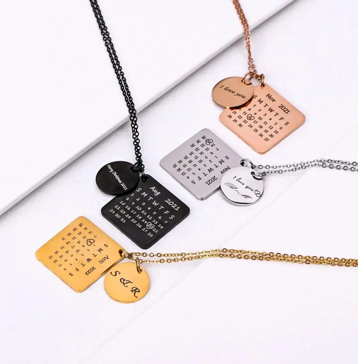 Ожерелье из нержавеющей стали с гравировкой даты и календаря |