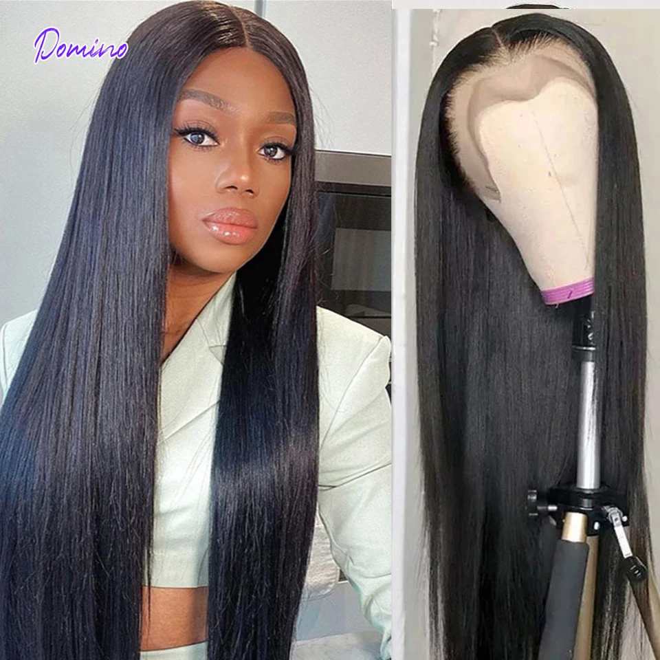 

Парик Domino13x4/4x 4 из натуральных волос на сетке спереди, парик с застежкой 4x4, парик 12-30 дюймов, бразильский прямой передний парик на сетке, 180% Ре...