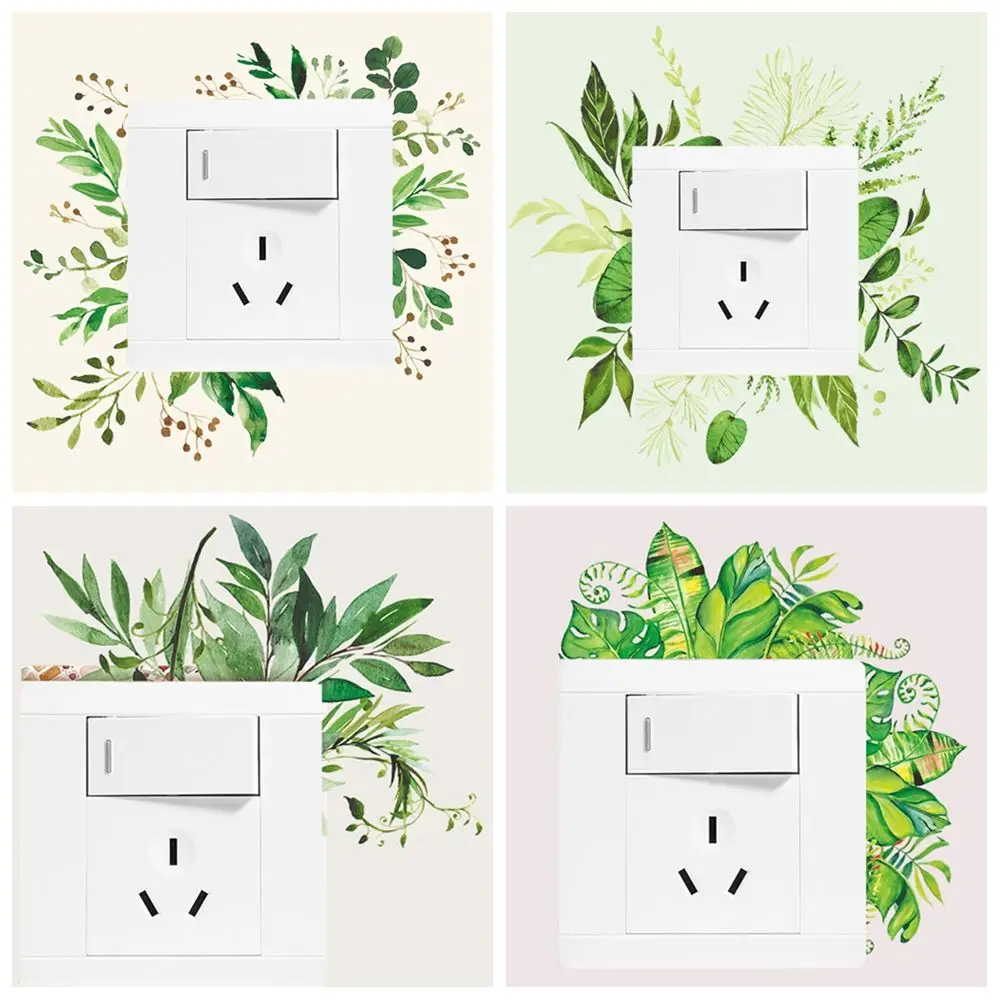 

Style Bedroom Ornament DIY Accessories Tropical Palm Flower Switch Stickers Rose Peony Wall Decals Greenery Leaves