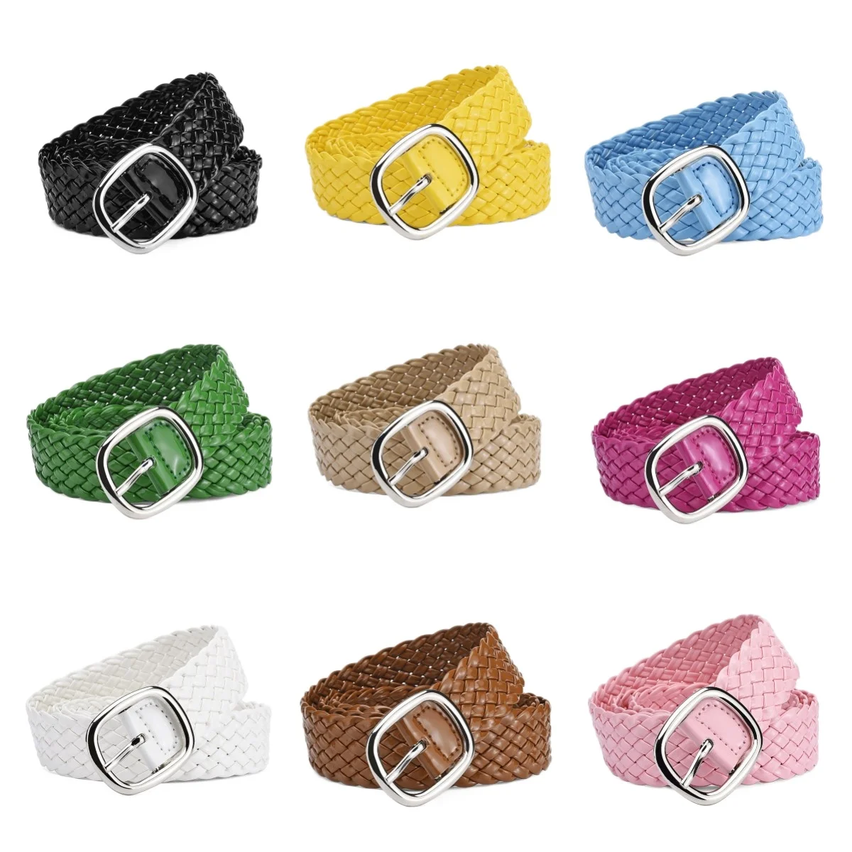 2023 Female Belt New Woven Belt Pin Buckle PU Patent Leather Women's Belt Causal Jeans Dress Waistband Waist  Belt Designer Belt