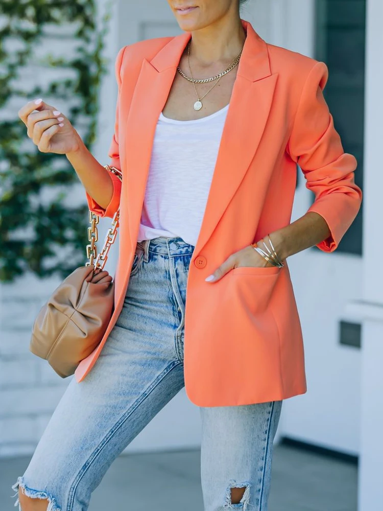 

Blazer Women Solid Color Long Sleeves Slim-fitting Coat Spring Summer Temperament Occupation Office Blazer Femme Outwear Tops