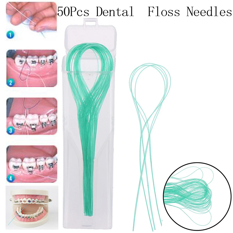 

50Pcs Dental Floss Threaders Tooth Floss Holders Between Orthodontic Braces Bridge Dental