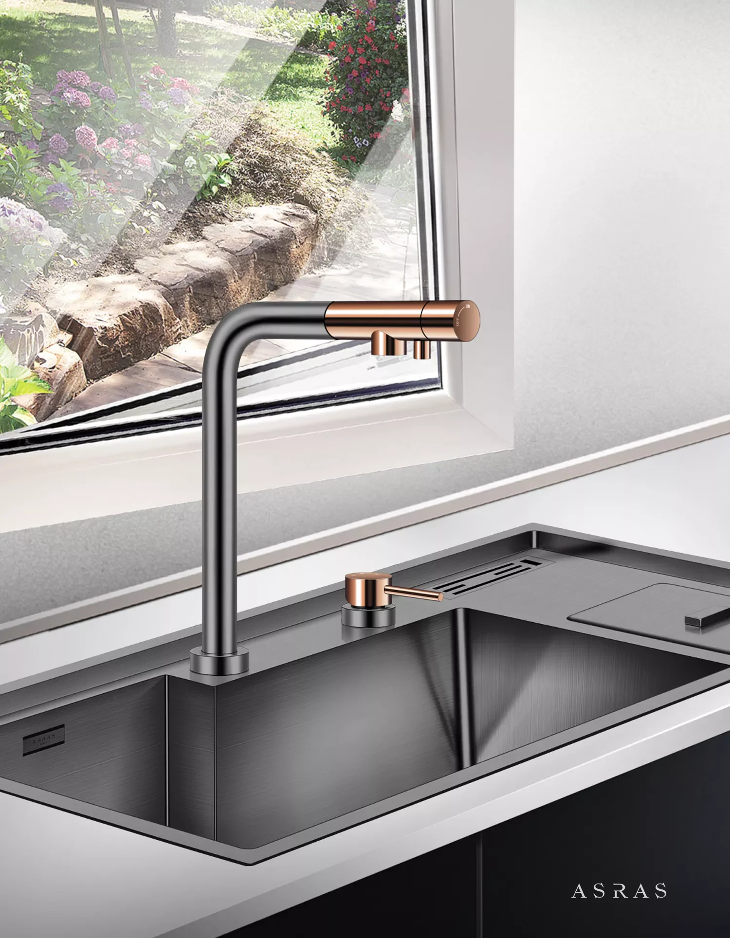 

ASRAS kitchen lift faucet household black cold and hot water purification 3-in-1 sink vegetable basin pull-out faucet