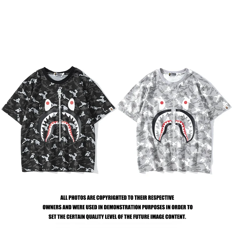 

Bape Shark Head Fake Zipper Printing Tshirts 2022 Summer Fashion Camouflage Short Sleeve T-shirt Boys Tee Camisetas Mujer Hombre