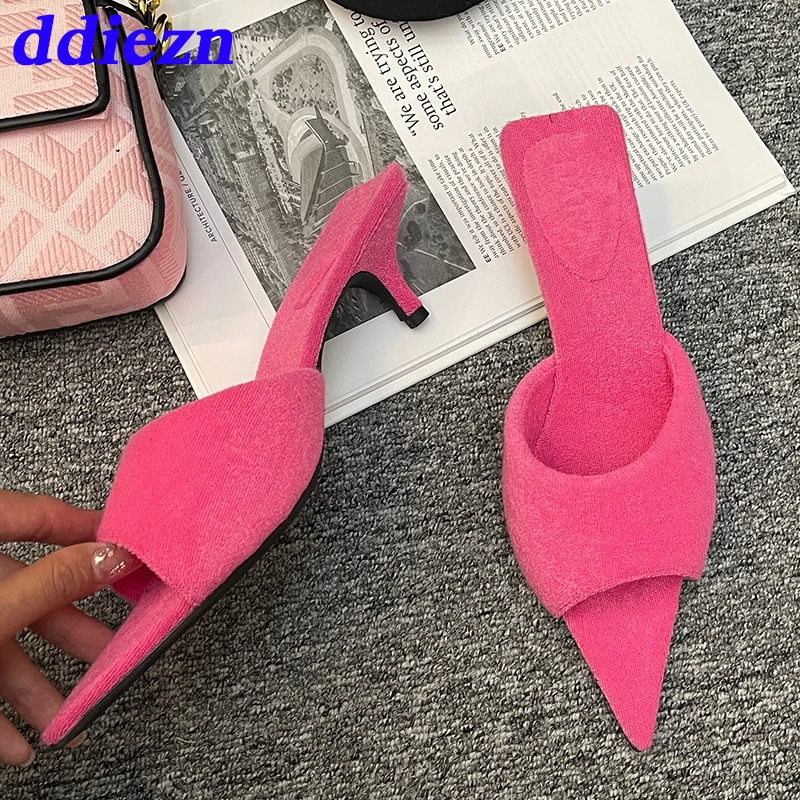 

2023 Designer Luxury Fashion Pointed Toe Ladies Heeled Pumps Elegant Woman Shoes With Low Heels Shallow Female Slides Sandals