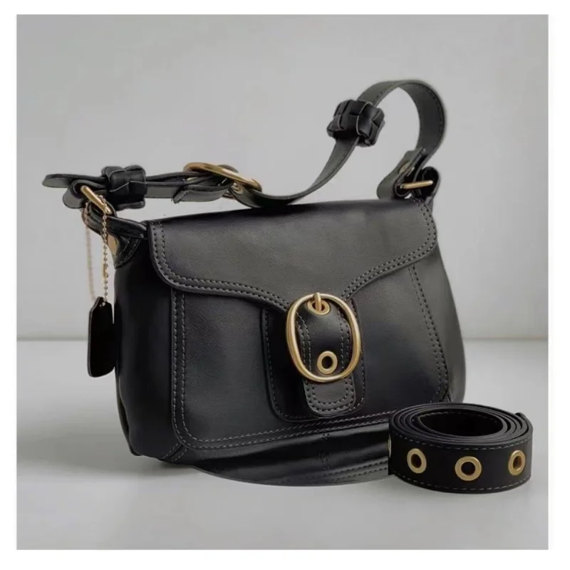 French Style Vintage Black Leather Underarm Bag for Women Y2K Spicy Girl Retro Shoulder Bag Female Armpit Bag 2023 Autumn