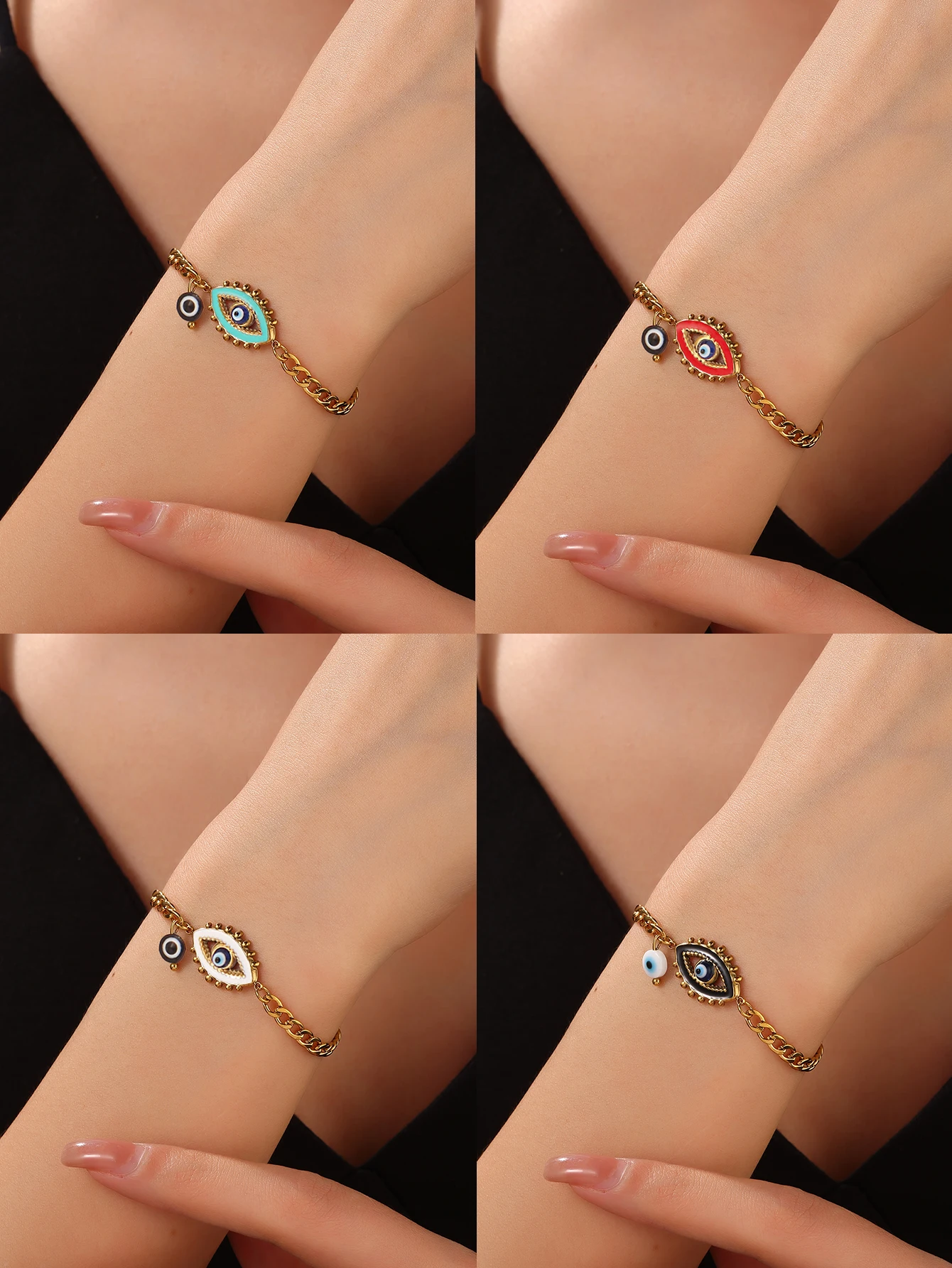 Модный Красочный эмалированный женский браслет от сглаза позолоченный из