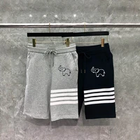 tb thom mens cotton classic short summer casual 4 stripes lion printed business shorts 2022 new loose fashion shorts for men
