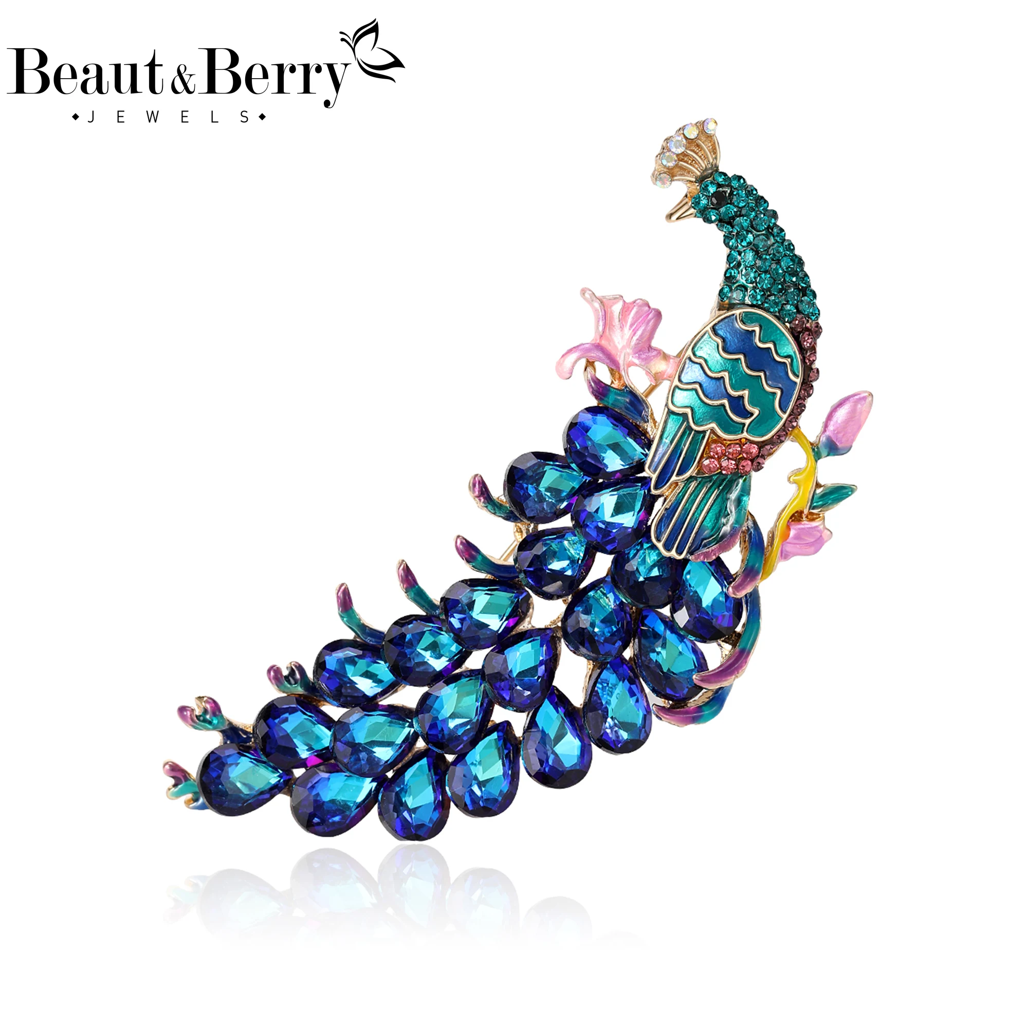 Фото Beaut & Berry модные броши со стразами и павлином для женщин, унисекс, булавки с животными, повседневные аксессуары для вечеринок, подарки, украшение для друзей №1
