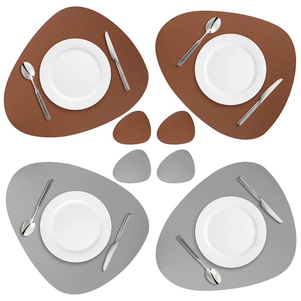 

4Set Placemats and Coaster Set Dual-sided Color PU Leather Table Place Mat Non-slip Wipeable Waterproof for Kitchen Dining Table