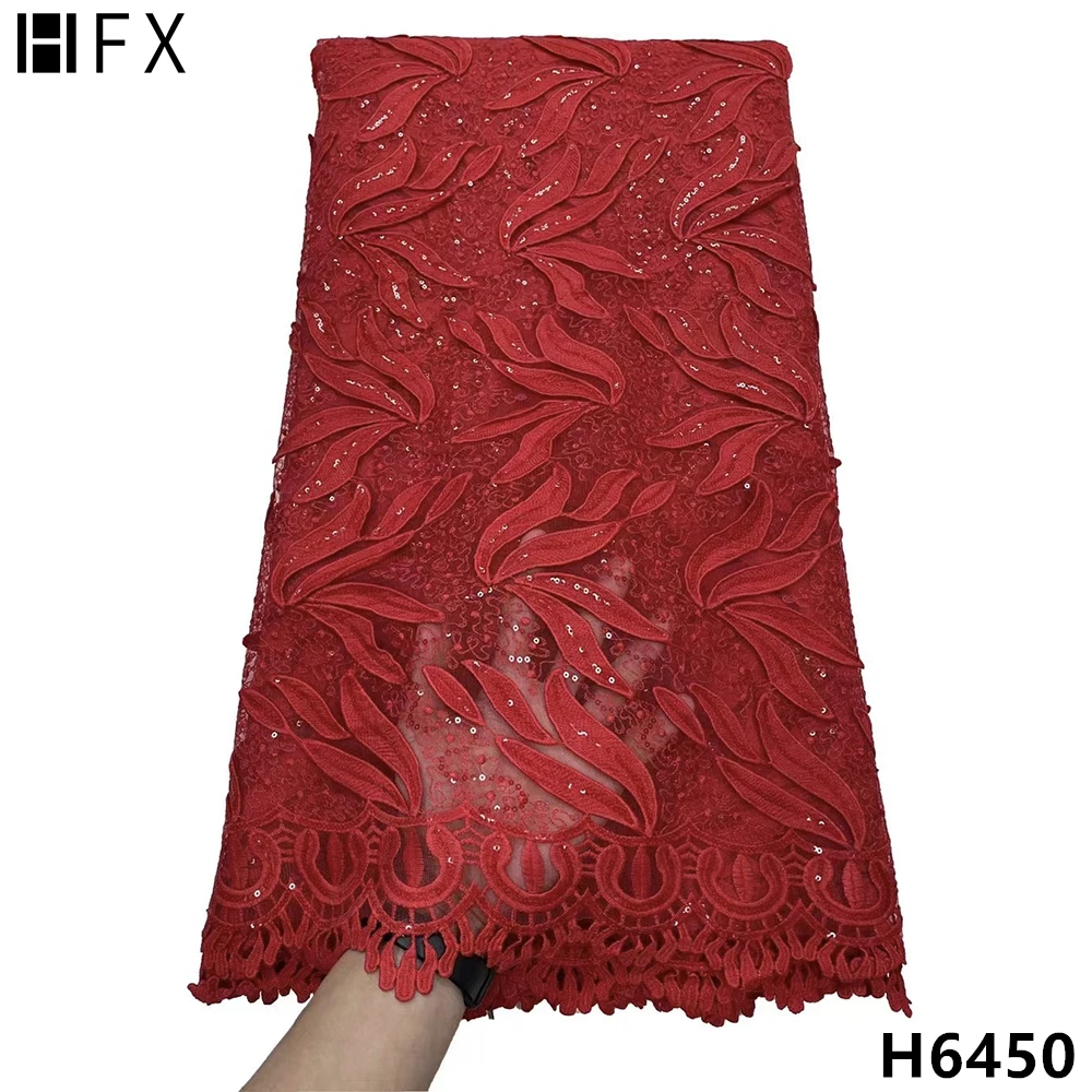 

HFX Red African Tulle Laces With Sequins 2022 Latest Soft Mesh French Net Lace Fabrics For Nigerian Wedding Party Dress F6450