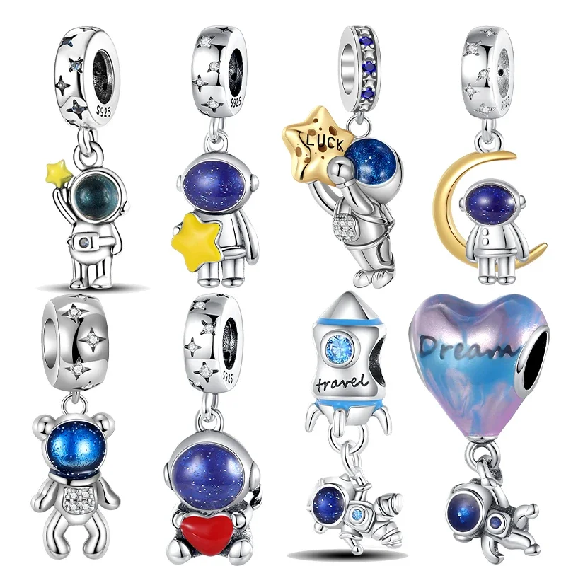 Ожерелье из серебра 925 пробы с подвеской в виде астронавта и звезды