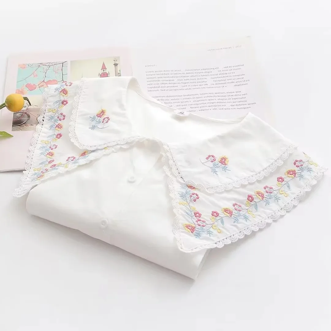 Новинка Весенняя хлопковая рубашка с вышивкой женские кружевные топы отложным