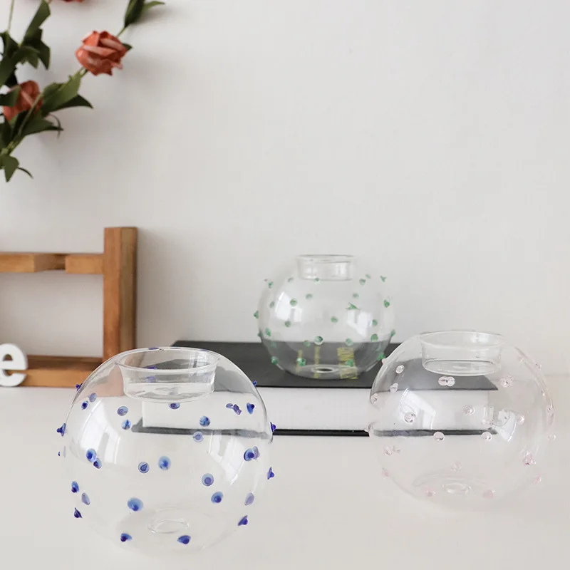 

Nordic Romantic Wave Point Candlestick Spherical European-style Minimalist Candlestick Glass Round ball Candlestick Dot Design