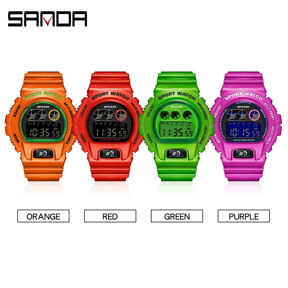 Новые электронные часы Sanda с одним чипом яркого цвета мужские и женские