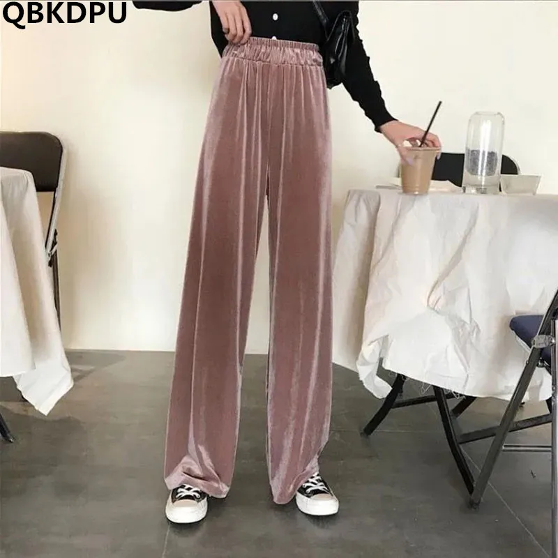 

Oversize 4xl High Waist Velvet Wide Leg Straight Pants Spring Causal Baggy Pantalones Korean Fashion Trousers Solid Pantalon
