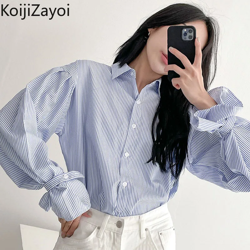 

Koijizayoi 2022 New Womens Striped Blouses And Tops Casual Buttons Office Ladies Shirts Elegant Long Sleeve Blusas Spring Autumn