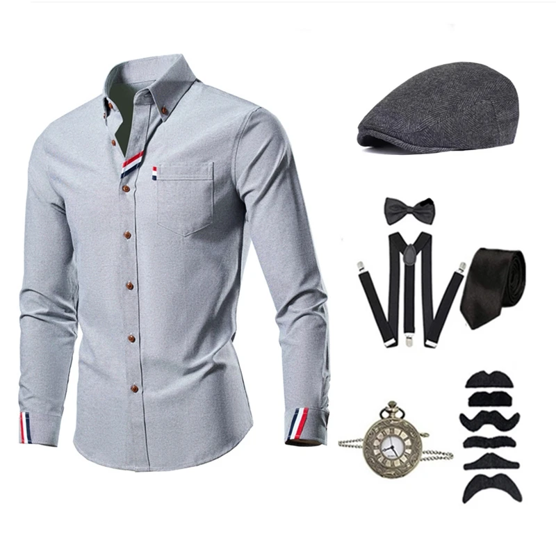 

Men's Shirts Vintage Gangster Costume Role-playing 1920s Great Gatsby Carnival Party Set Shirt With Accessories Size M-4XL