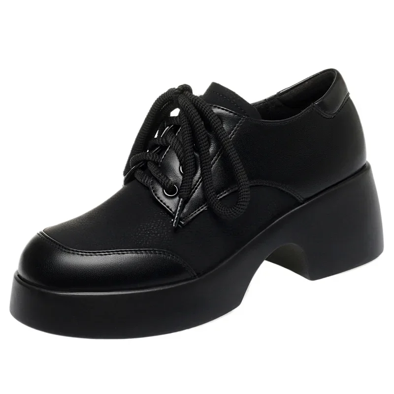 Туфли на платформе с толстой подошвой и шнуровкой в британском стиле 5 см женские