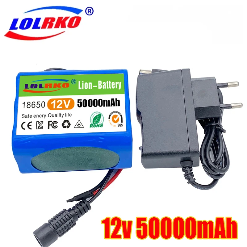 12V 50000mah battery 18650 Li-ion 50Ah Rechargeable batteries with BMS Lithium Battery packs Protection Board +12.6V Charger