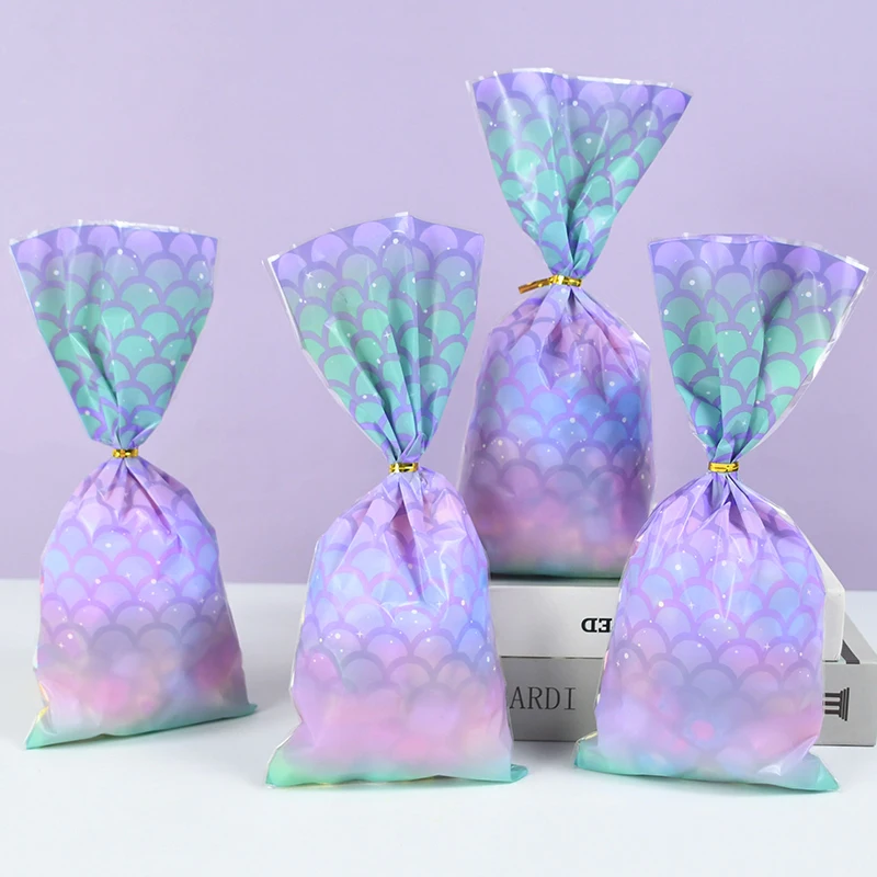 

25/50pcs Mermaid Party Gift Bags Mermaid Tail Candy Biscuit Packing Bag Kids Birthday Girl Baby Shower Party Decoration Supplies