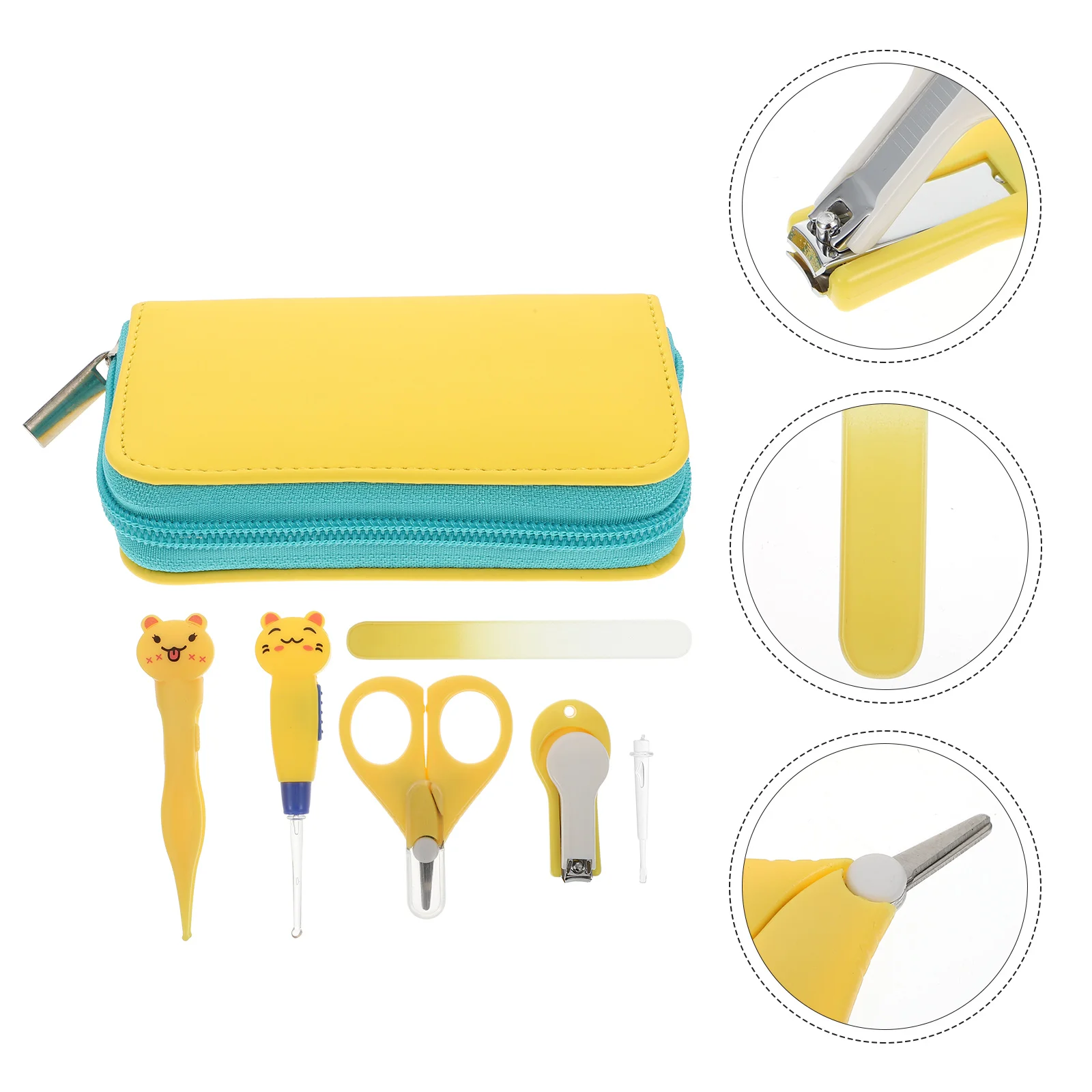 

5Pcs Earwax Remover Spoons Nail Cutter Nasal Booger Cleaning Tool Kit with Bag (Yellow)