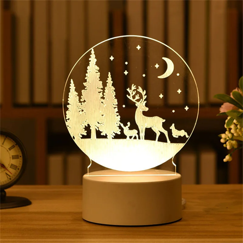 

Christmas Santa Claus Tree Elk 3D Acrylic Led Night Lights Christmas Decorations for Home New Year 2022 Xmas Gifts Navidad 2021
