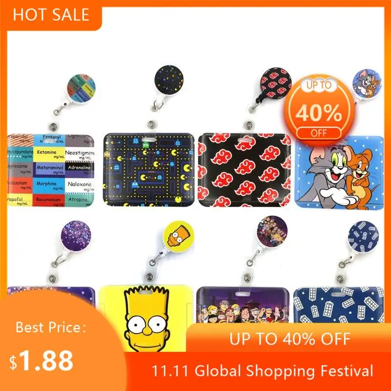 

Милый чехол для карт, зажим, шнурки, выдвижной значок для студентов, медсестры, зажим для катушки, мультяшная ID-карта, значок, держатель, аксе...