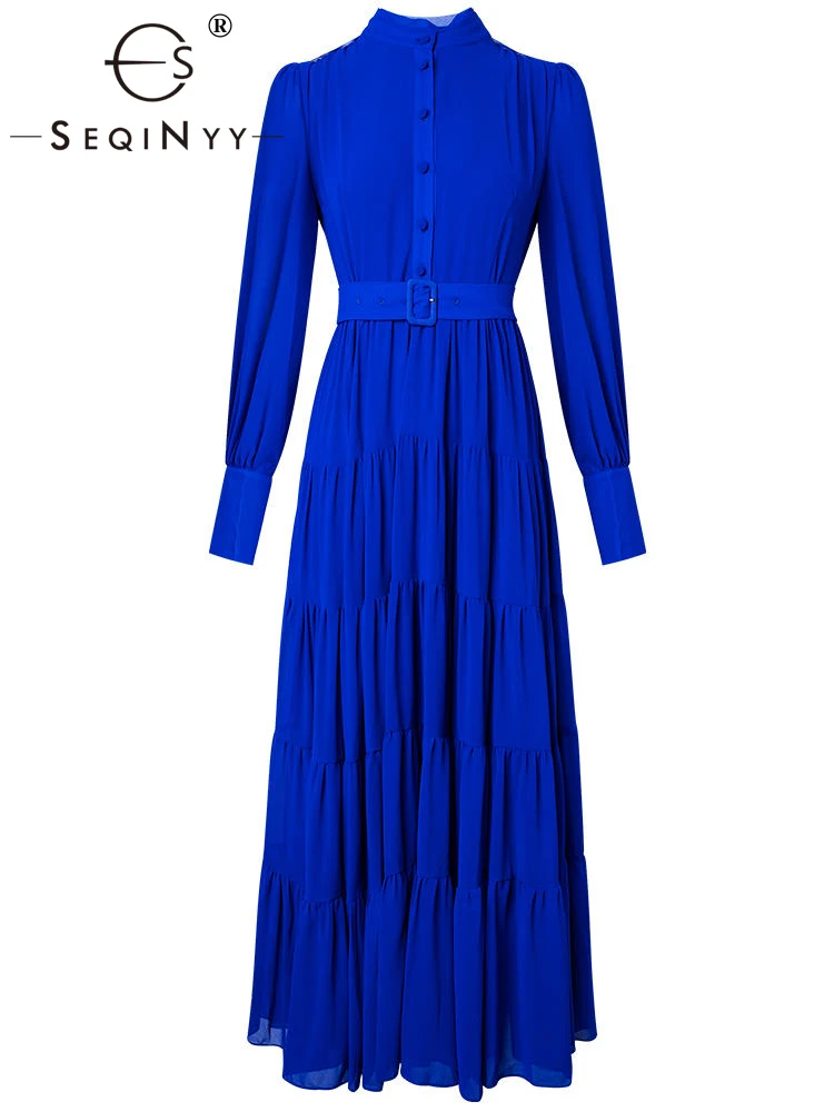 SEQINYY Elegant Women's Dress Summer Spring New Fashion Design Runway High Street A-Line Office Lady Midi Slim Belt Casual