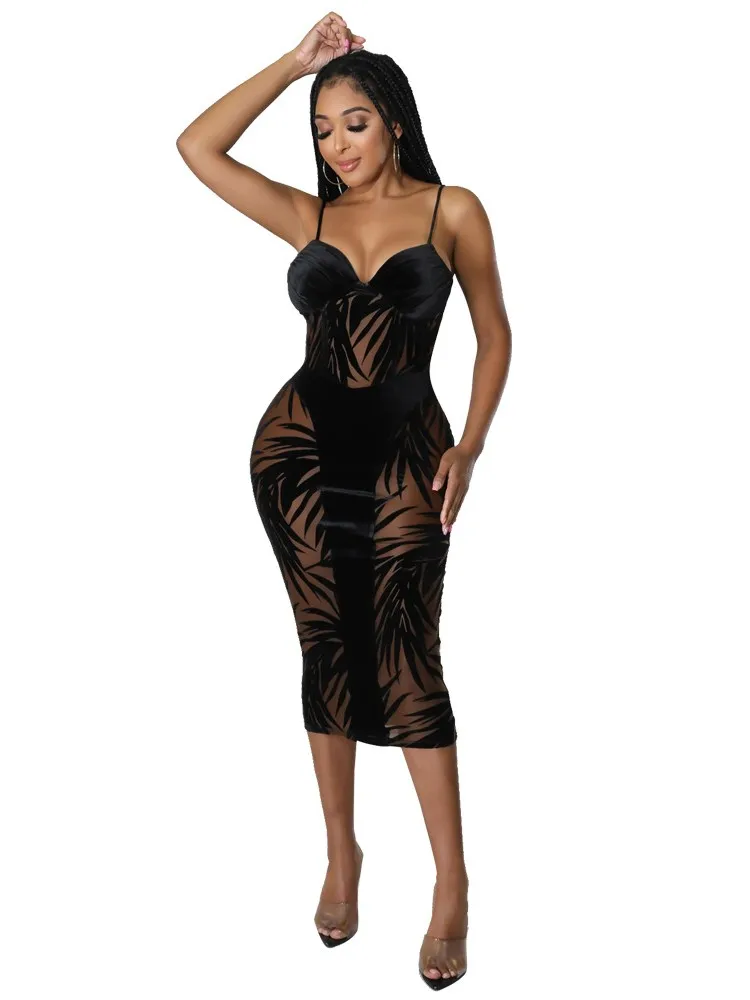 

Chic Mesh Wrap Hip Fashion Sling Backless Dresses Women Summer Spaghetti Strap Black Dress Larty Party Night Club Vestidos New