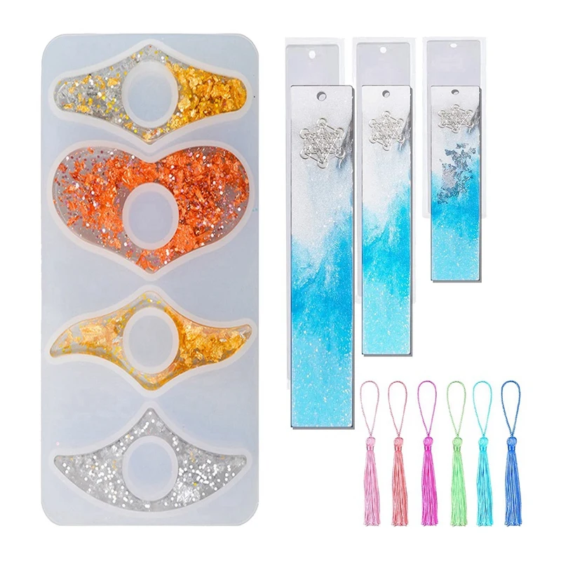 

Bookmark Resin Molds Silicone Book Page Holder Mold For Resin Casting With Colorful Tassels For DIY Craft